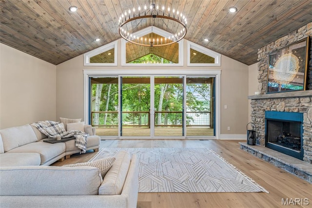 10028 Debbie Pl, Bonne Terre, MO 63628 - living area with high vaulted ceiling, plenty of natural light, recessed lighting, wood ceiling, and wood finished floors