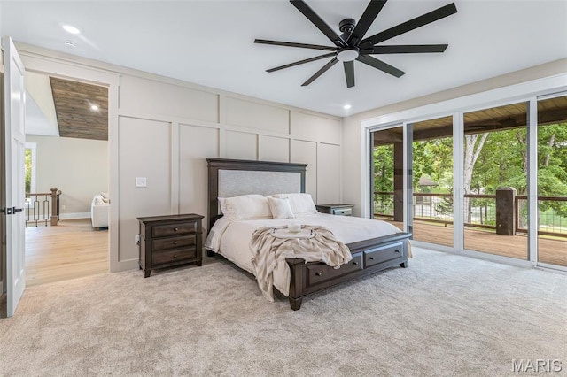 10028 Debbie Pl, Bonne Terre, MO 63628 - bedroom featuring access to outside, carpet floors, recessed lighting, and ceiling fan