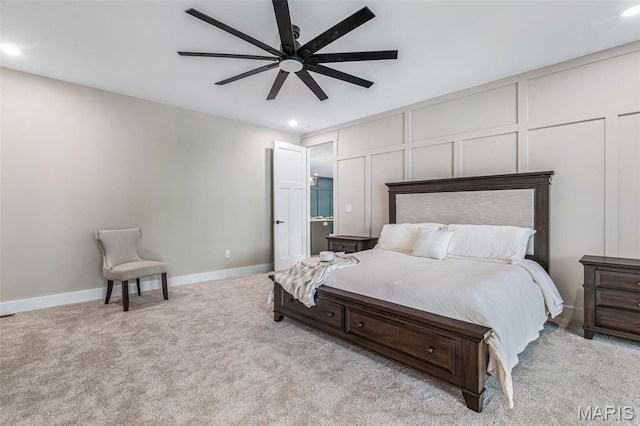 10028 Debbie Pl, Bonne Terre, MO 63628 - bedroom featuring a decorative wall, recessed lighting, carpet, and ceiling fan