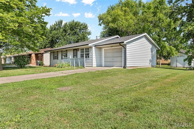 237 Perrottet Dr, Mascoutah, IL 62258 - ranch-style house featuring an attached garage, driveway, and a front yard