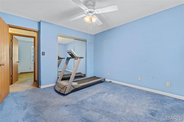 237 Perrottet Dr, Mascoutah, IL 62258 - exercise area featuring ceiling fan and carpet flooring