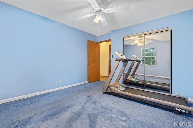 237 Perrottet Dr, Mascoutah, IL 62258 - exercise room with ceiling fan and carpet floors