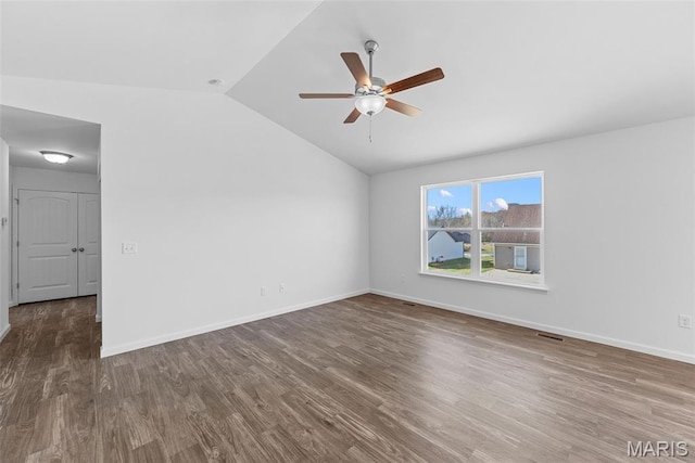 912 Gimli Ln, Wright City, MO 63390 - unfurnished room with vaulted ceiling, ceiling fan, and wood finished floors
