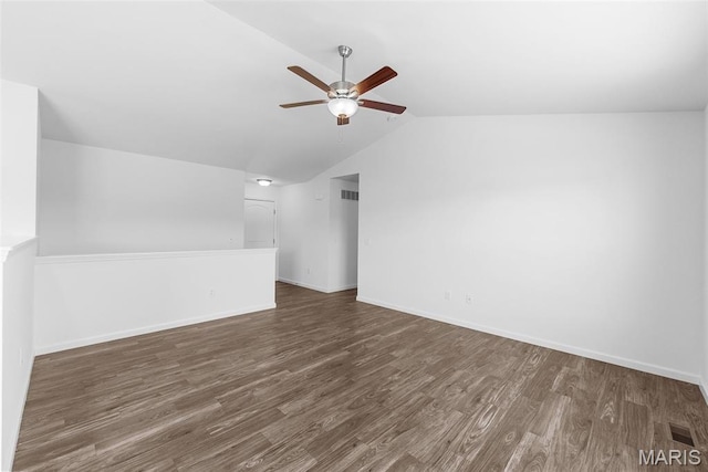 912 Gimli Ln, Wright City, MO 63390 - unfurnished living room featuring ceiling fan, wood finished floors, and lofted ceiling