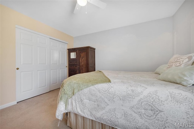 112 Wake Forest Pl, Ofallon, MO 63368 - bedroom featuring light carpet, a closet, and ceiling fan