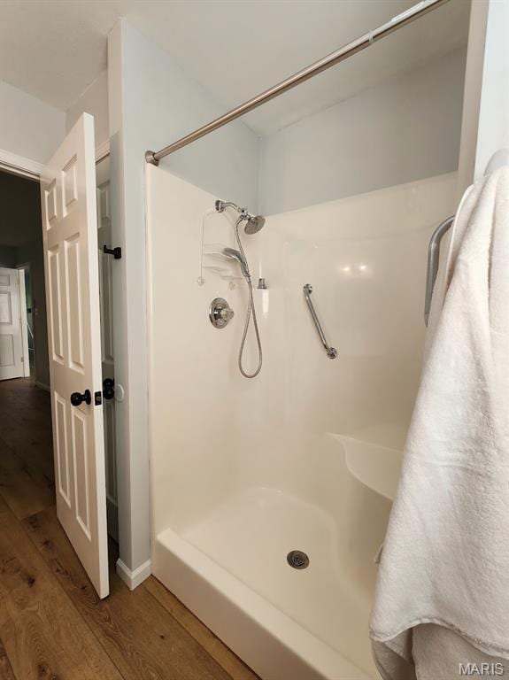 1604 Napoleon Dr, Bonne Terre, MO 63628 - full bathroom featuring a stall shower and wood finished floors