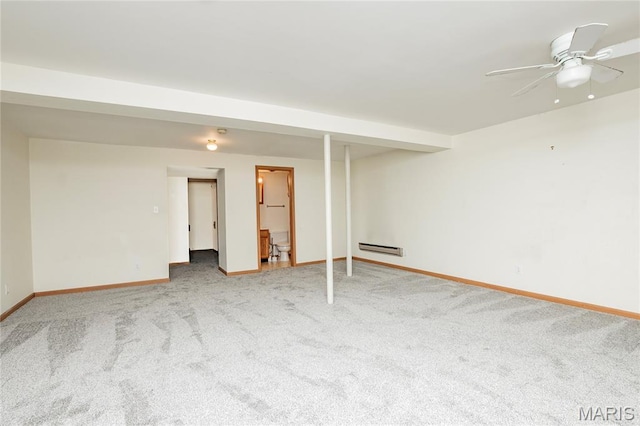 1756 Pineberry Ct, Creve Coeur Township, MO 63146 - finished basement featuring a baseboard heating unit, carpet flooring, and a ceiling fan