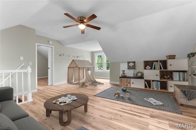 306 Walnut St, Waterloo, IL 62298 - living area with lofted ceiling, wood finished floors, and ceiling fan