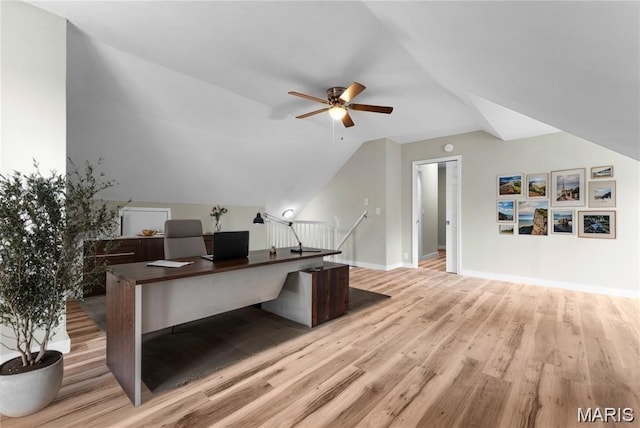 306 Walnut St, Waterloo, IL 62298 - office with ceiling fan, light wood-style flooring, and lofted ceiling