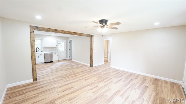 850 Cambridge Dr, Sikeston, MO 63801 - unfurnished living room with a ceiling fan, light wood-style flooring, and recessed lighting