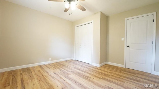 850 Cambridge Dr, Sikeston, MO 63801 - unfurnished bedroom with light wood-type flooring, a closet, and ceiling fan