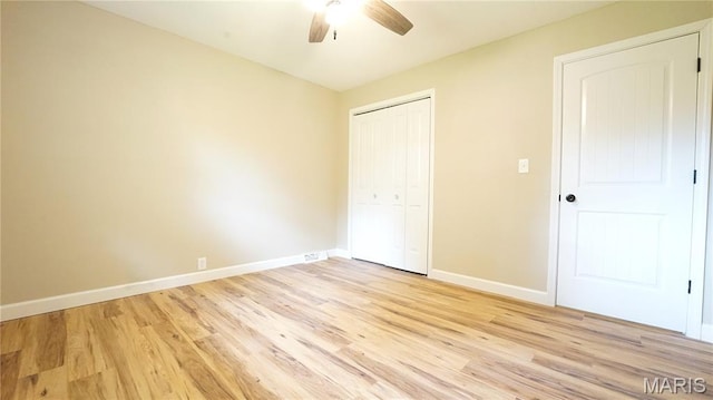 850 Cambridge Dr, Sikeston, MO 63801 - unfurnished bedroom with light wood-style floors, a closet, and ceiling fan