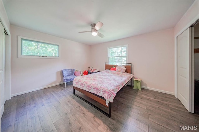 12575 State Route F, Rolla, MO 65401 - bedroom with hardwood / wood-style flooring, a ceiling fan, and a closet