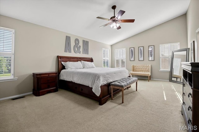 612 Thornridge Dr, Ofallon, MO 63368 - bedroom featuring vaulted ceiling, light carpet, and a ceiling fan