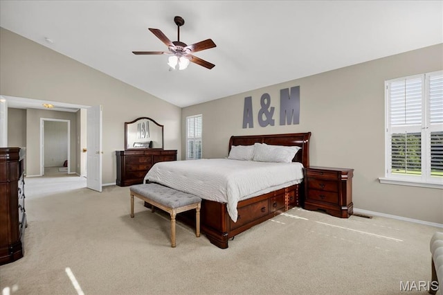 612 Thornridge Dr, Ofallon, MO 63368 - carpeted bedroom featuring ceiling fan and high vaulted ceiling
