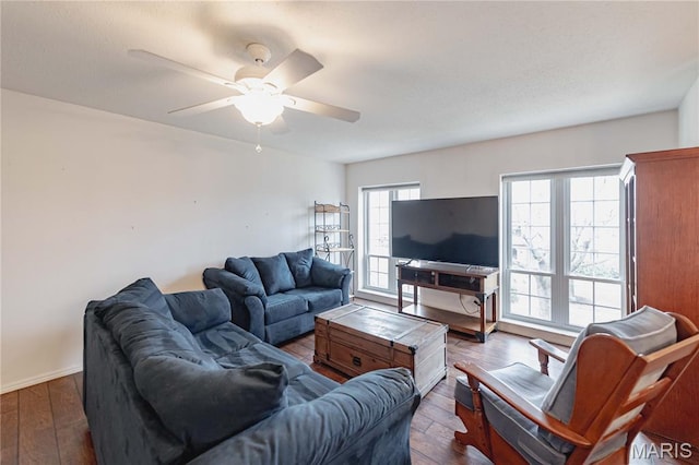 917 Claytonbrook Dr Unit 3, Ballwin, MO 63011 - living room with dark wood-type flooring and ceiling fan