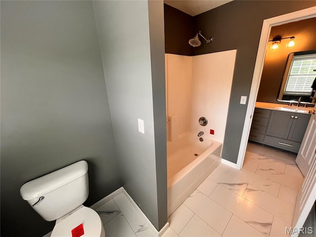 114 Cloverleaf Meadows Ct, Ofallon, MO 63366 - bathroom featuring marble finish floors, vanity, and bathing tub / shower combination