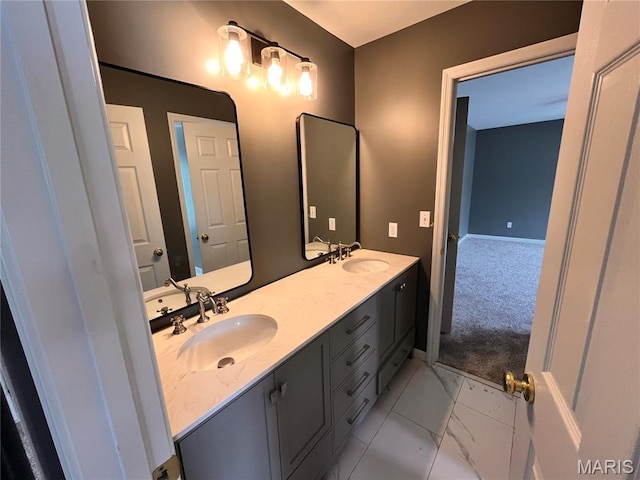 114 Cloverleaf Meadows Ct, Ofallon, MO 63366 - full bathroom with double vanity and marble look tiles