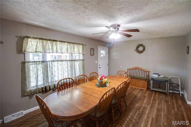 109 Hawbrook Pl, Jerseyville, IL 62052 - dining space with ceiling fan, wood finished floors, and a textured ceiling