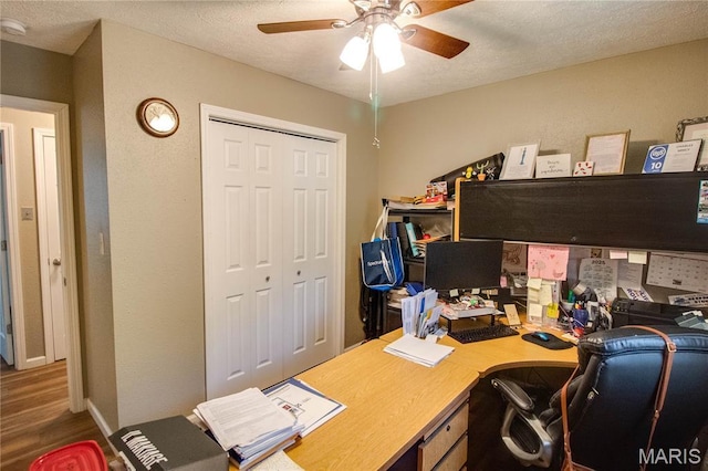 109 Hawbrook Pl, Jerseyville, IL 62052 - office featuring ceiling fan, wood finished floors, and a textured ceiling