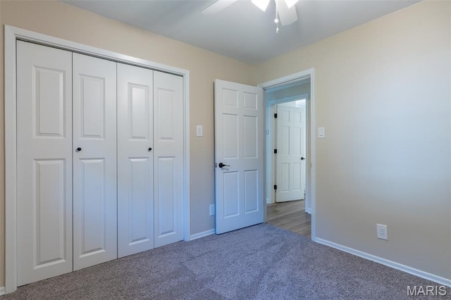 525 Oak Hill Dr, Lake St Louis, MO 63367 - unfurnished bedroom featuring carpet floors, a closet, and a ceiling fan