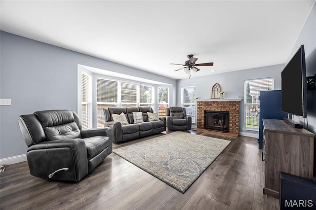 105 Royallmanor Ln, Ofallon, MO 63368 - living area featuring a ceiling fan, plenty of natural light, and dark wood-type flooring