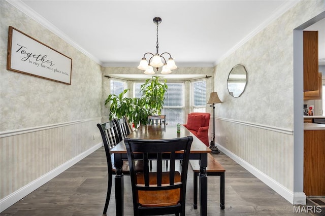 105 Royallmanor Ln, Ofallon, MO 63368 - dining room with dark wood-style floors, a chandelier, and crown molding