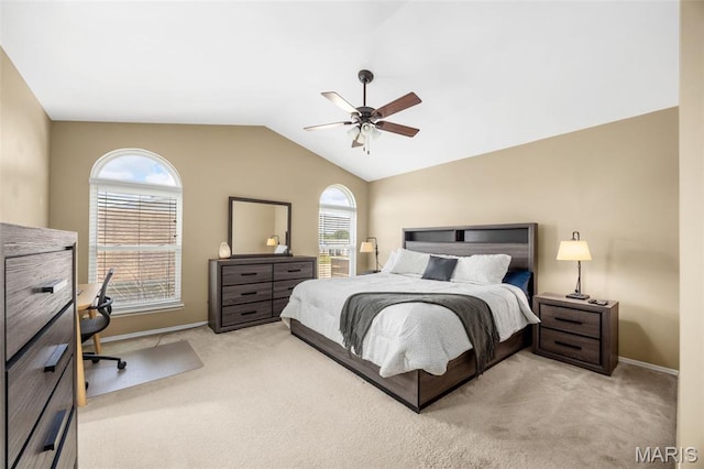 105 Royallmanor Ln, Ofallon, MO 63368 - carpeted bedroom with vaulted ceiling, a desk, and a ceiling fan