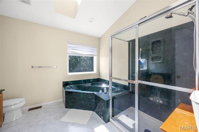 105 Royallmanor Ln, Ofallon, MO 63368 - full bathroom with a garden tub, a shower stall, lofted ceiling, and marble finish flooring
