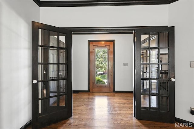 512 Overlook Terrace Ct, Eureka, MO 63025 - entryway featuring crown molding, wood finished floors, and french doors