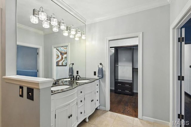 512 Overlook Terrace Ct, Eureka, MO 63025 - bathroom featuring double vanity, crown molding, and tile patterned floors