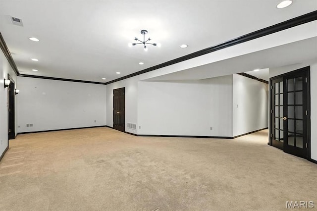 512 Overlook Terrace Ct, Eureka, MO 63025 - unfurnished living room featuring ornamental molding, light carpet, and recessed lighting