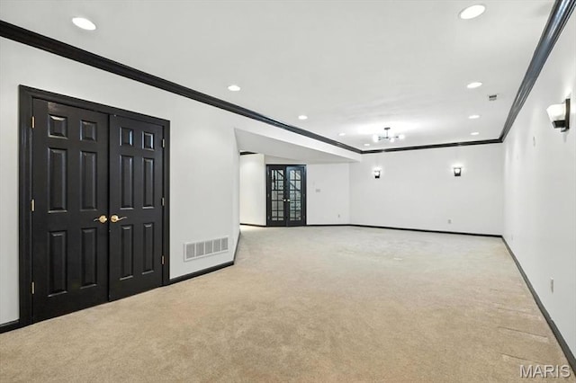 512 Overlook Terrace Ct, Eureka, MO 63025 - unfurnished living room featuring ornamental molding, carpet flooring, and recessed lighting