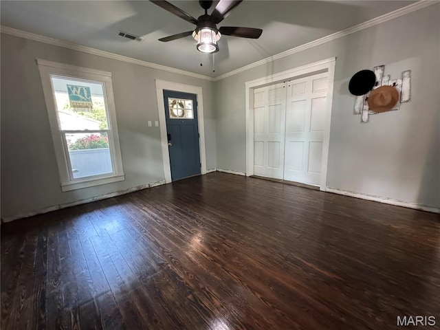 719 N 10th St, Poplar Bluff, MO 63901 - foyer entrance featuring hardwood / wood-style floors, crown molding, and a ceiling fan