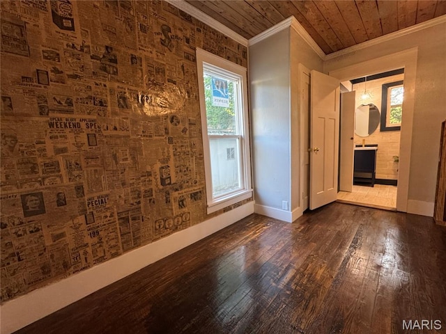 719 N 10th St, Poplar Bluff, MO 63901 - unfurnished bedroom with crown molding, dark wood-type flooring, wood ceiling, and ensuite bath