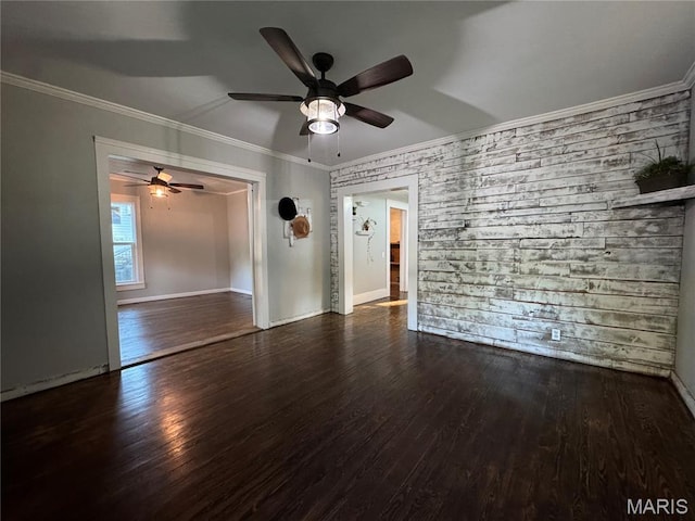 719 N 10th St, Poplar Bluff, MO 63901 - empty room with a ceiling fan, wood finished floors, and crown molding