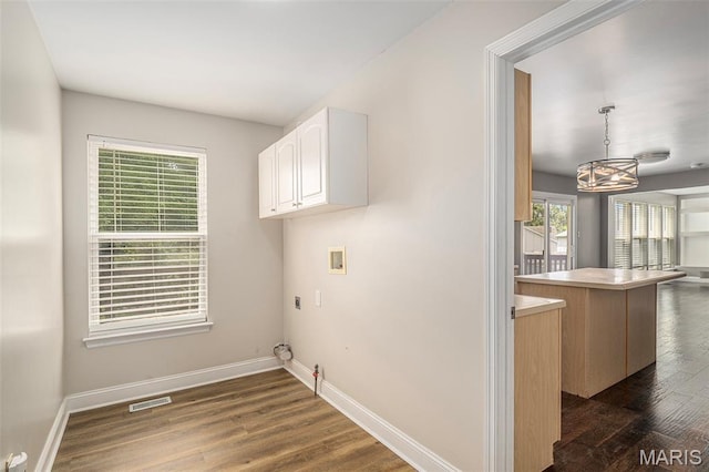 1016 Scenic Oaks Ct, Imperial, MO 63052 - washroom with hookup for a gas dryer, hookup for a washing machine, dark wood-type flooring, cabinet space, and electric dryer hookup