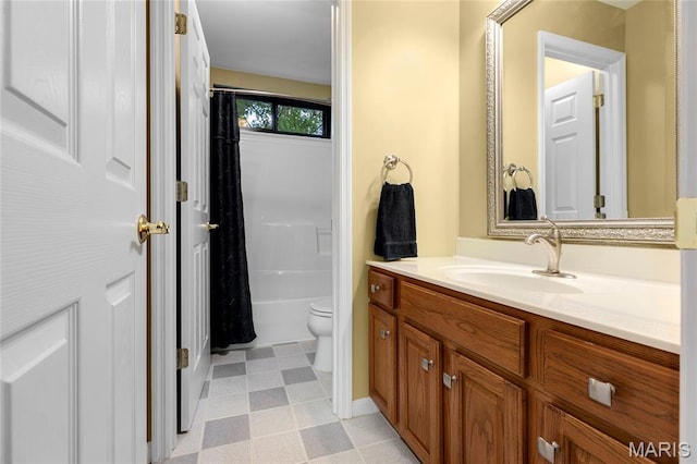 2260 Crimson View Dr, Wildwood, MO 63011 - bathroom with vanity, tile patterned floors, and shower / tub combo with curtain