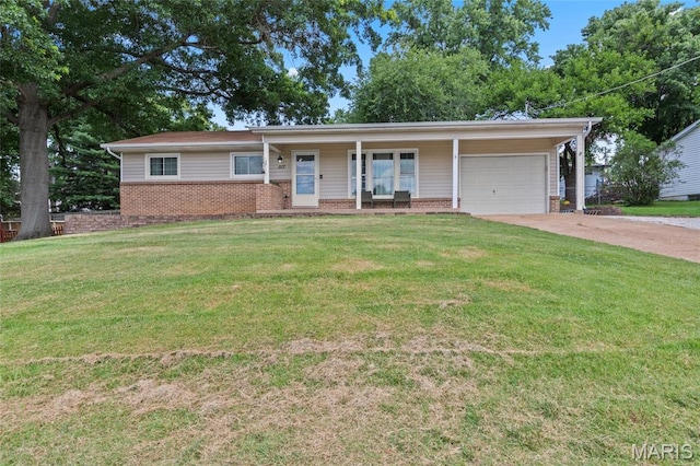 1117 Nelda Dr, Imperial, MO 63052 - ranch-style home featuring an attached garage, driveway, brick siding, and a porch