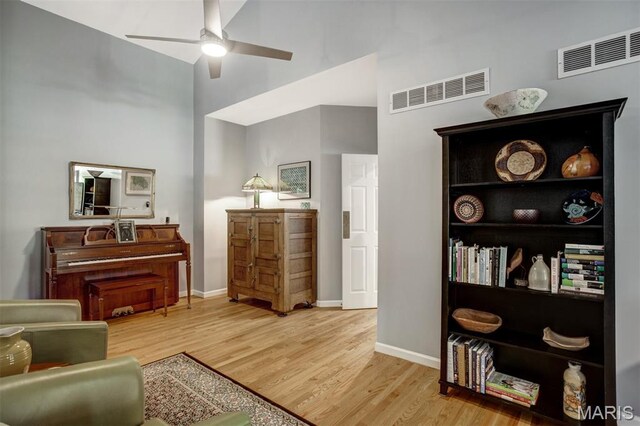 1168 Oak Knoll Manor Ct, Saint Louis, MO 63119 - sitting room with ceiling fan, light wood-style floors, and a high ceiling