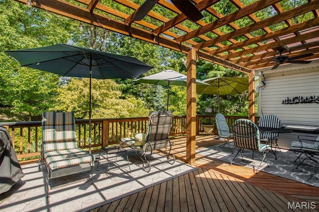1168 Oak Knoll Manor Ct, Saint Louis, MO 63119 - wooden terrace with a pergola and a ceiling fan
