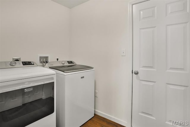 2904 Sierra View Ct, Imperial, MO 63052 - laundry area with separate washer and dryer and dark wood-style flooring