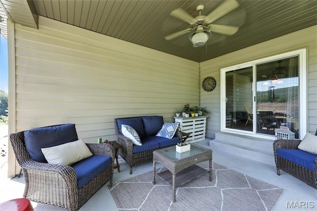 3291 Echo Lake Dr, Byrnes Mill, MO 63025 - view of patio featuring an outdoor living space and ceiling fan