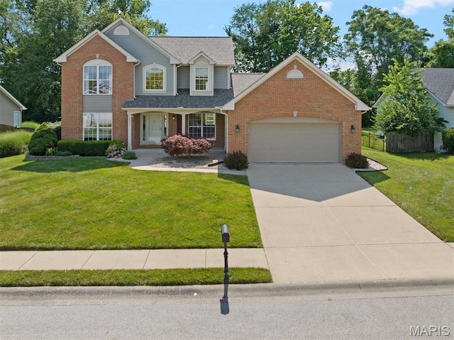 1211 Conrad Ln, Ofallon, IL 62269 - traditional-style house with brick siding, a garage, driveway, and roof with shingles