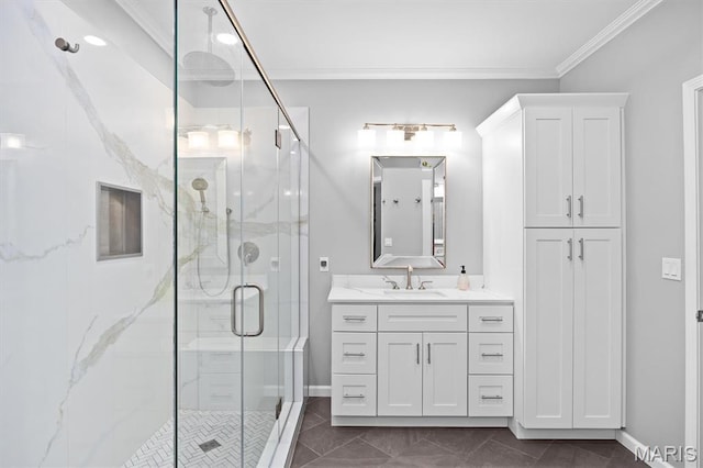 1211 Conrad Ln, Ofallon, IL 62269 - full bath with ornamental molding, a marble finish shower, and vanity