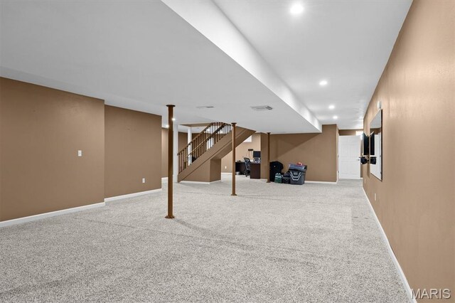 1211 Conrad Ln, Ofallon, IL 62269 - finished basement with stairway, carpet flooring, and recessed lighting