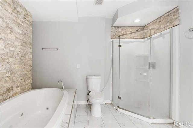 5829 Bartmer Ave, Saint Louis, MO 63112 - bathroom with a tub with jets, a stall shower, and marble look tile flooring