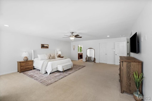 1412 Heritage Valley Dr, High Ridge, MO 63049 - bedroom featuring light colored carpet, recessed lighting, and ceiling fan