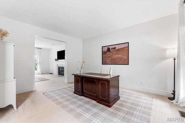 1412 Heritage Valley Dr, High Ridge, MO 63049 - office with light colored carpet and a fireplace with flush hearth