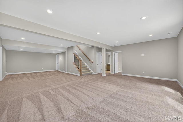 212 Terradel Trl, Foristell, MO 63348 - finished below grade area with stairway, light carpet, and recessed lighting